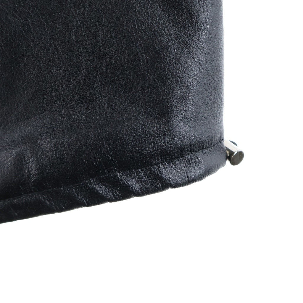 LAST NEST(ラスト ネスト) Embroidered Faux Leather Pants ドローコード付き フェイクレザーパンツ ブラック