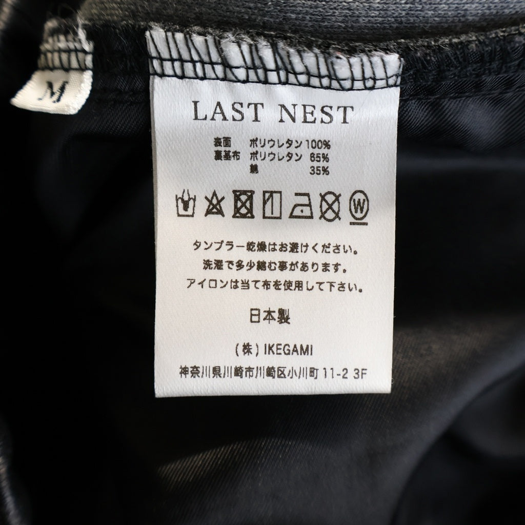 LAST NEST(ラスト ネスト) Embroidered Faux Leather Pants ドローコード付き フェイクレザーパンツ ブラック