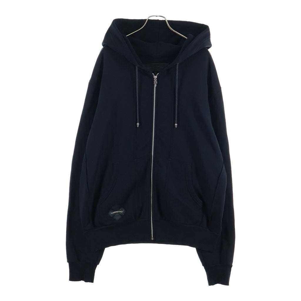 CHROME HEARTS(クロムハーツ) バックレザーホースシューパッチ付き ジップアップ長袖スウェットパーカー フーディ ブラック