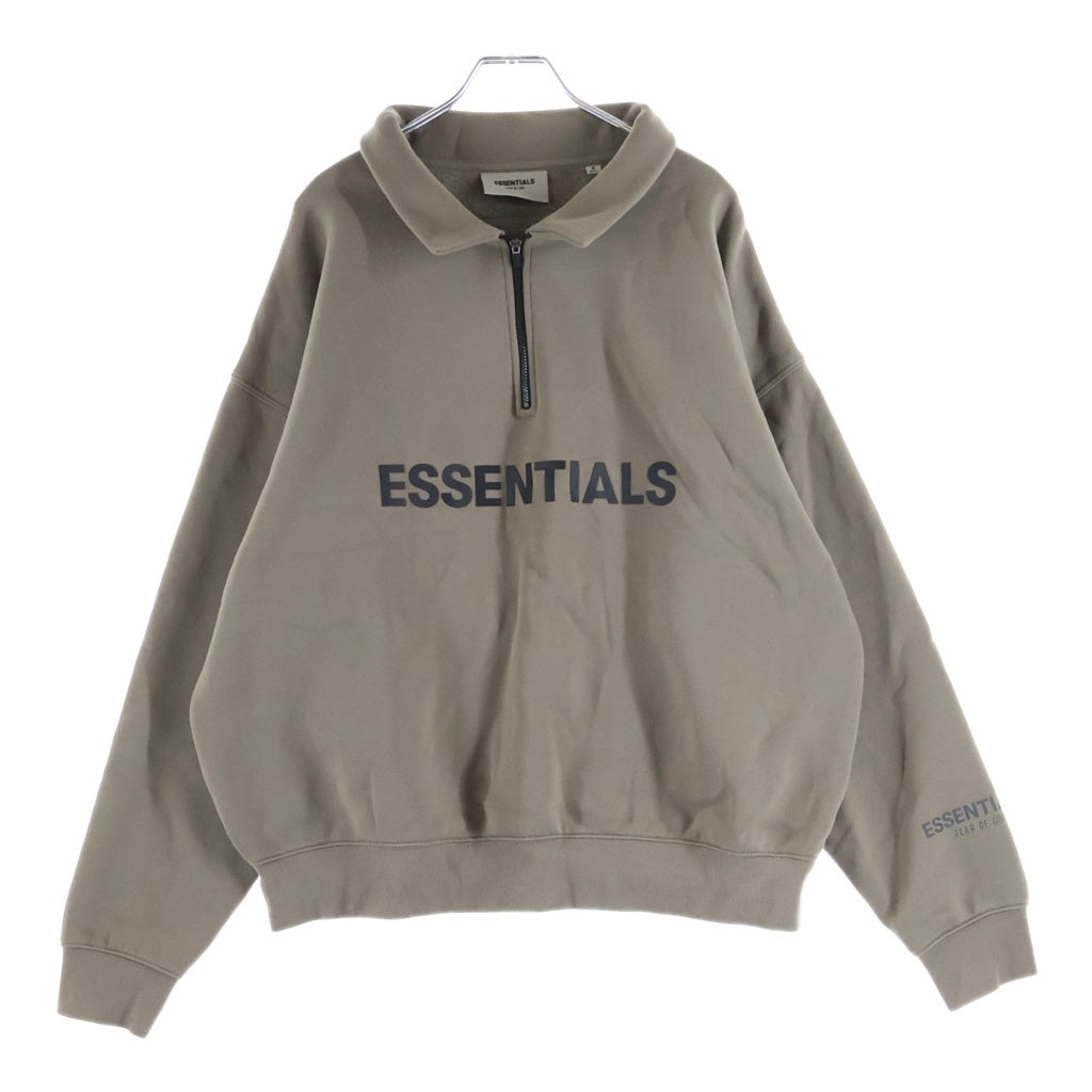 FEAR OF GOD ESSENTIALS(フィアオブゴッド エッセンシャルズ) 20AW Half Zip Pullover Cement ヘザーオートミール 両面ラバーロゴプリント ハーフジップスウェットトレーナー グレージュ