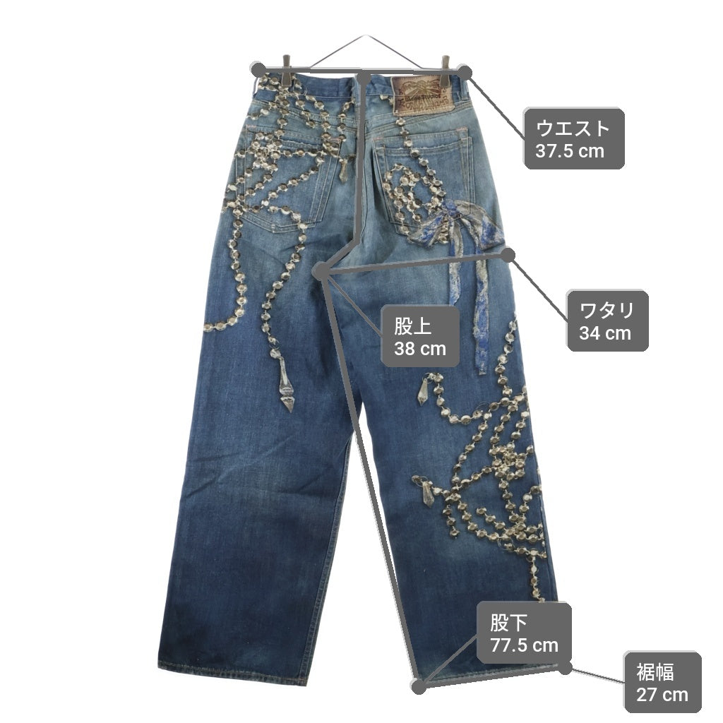 Acne Studios(アクネ ストゥディオズ) 1981 Loose Fit Denim クリスタル リボン トロンプルイユプリント ルーズフィットジーンズ デニムパンツ インディゴ FN-UX-TROU000052