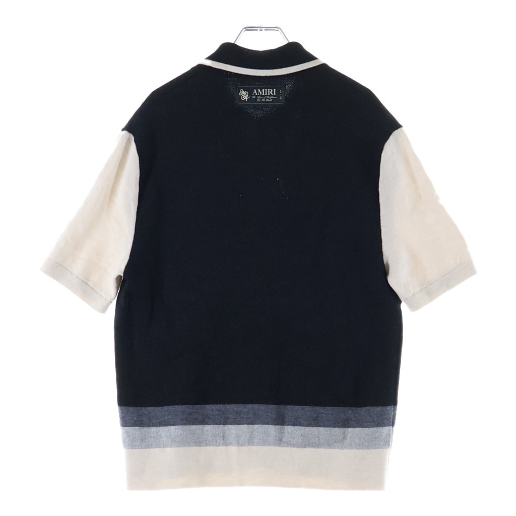 AMIRI(アミリ) MA Swirl Retro Polo Shirt フロントロゴ刺繍 半袖ニットポロシャツ ブラック/グレー AMKNIR1004
