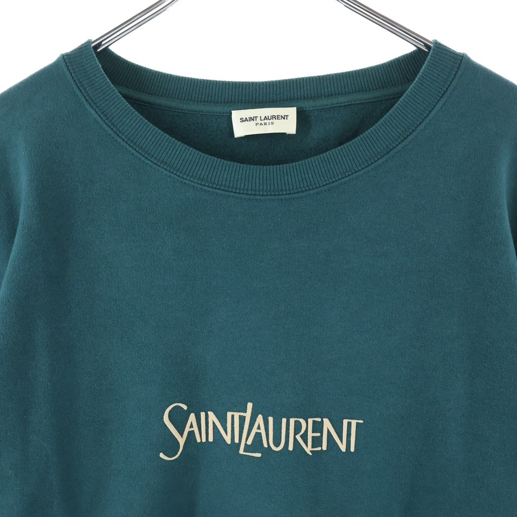SAINT LAURENT PARIS(サンローランパリ) 22AW フロントロゴ刺繍 クルーネック長袖スウェットトレーナー グリーン 737738