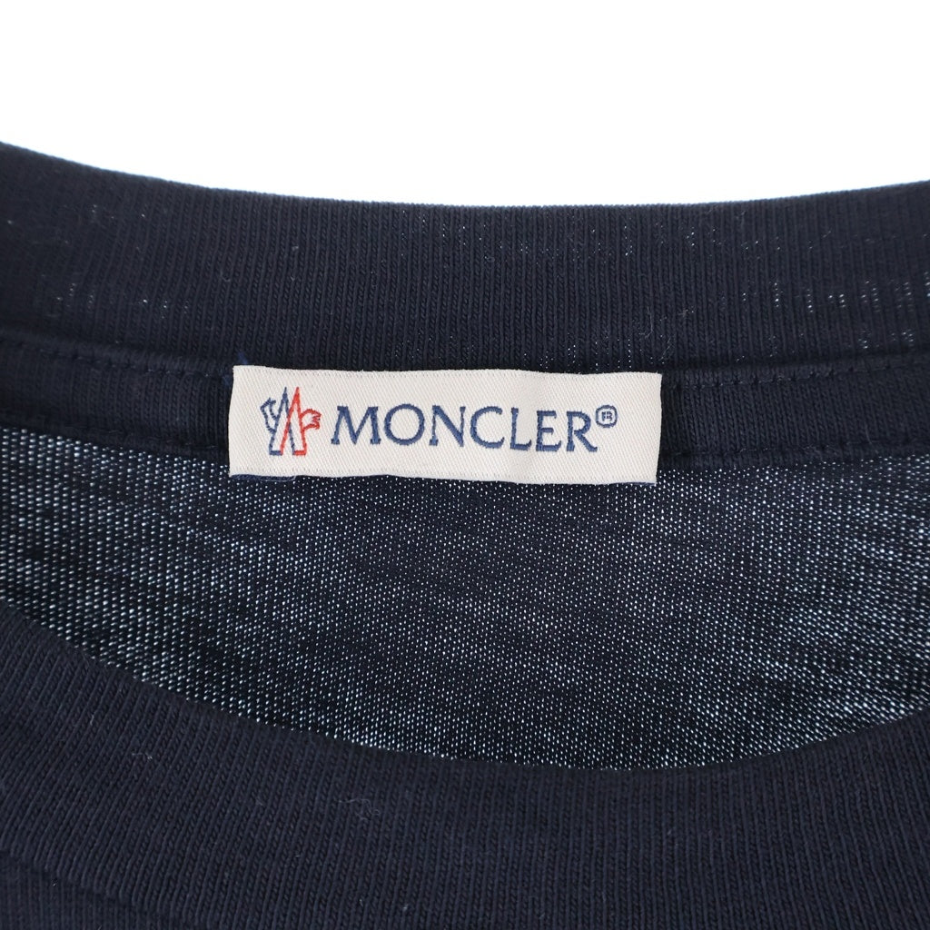 MONCLER(モンクレール) フロッキーロゴ刺繍 フロントロゴプリントクルーネック半袖Tシャツカットソーブラック I20918C00047-8390T