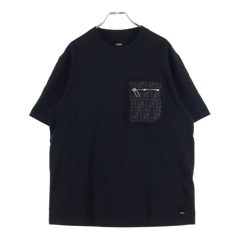 FENDI(フェンディ) FFジップ胸ポケット クルーネック半袖Tシャツカットソー ブラック FY1257 APM4
