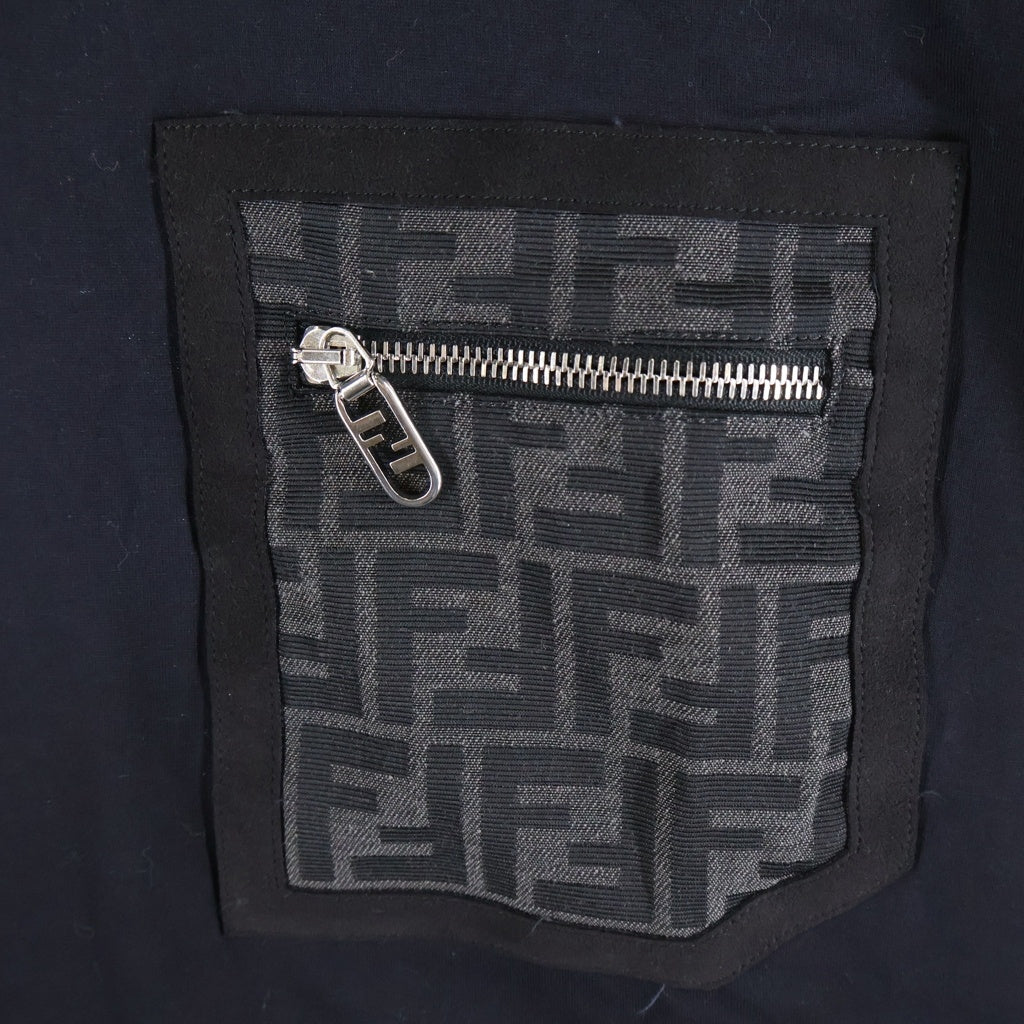 FENDI(フェンディ) FFジップ胸ポケット クルーネック半袖Tシャツカットソー ブラック FY1257 APM4