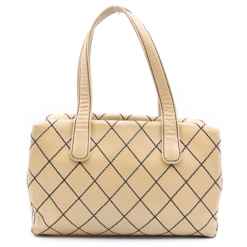 CHANEL(シャネル) ワイルドステッチ レザーハンドバッグ ベージュ 6番台 A14692 レディース