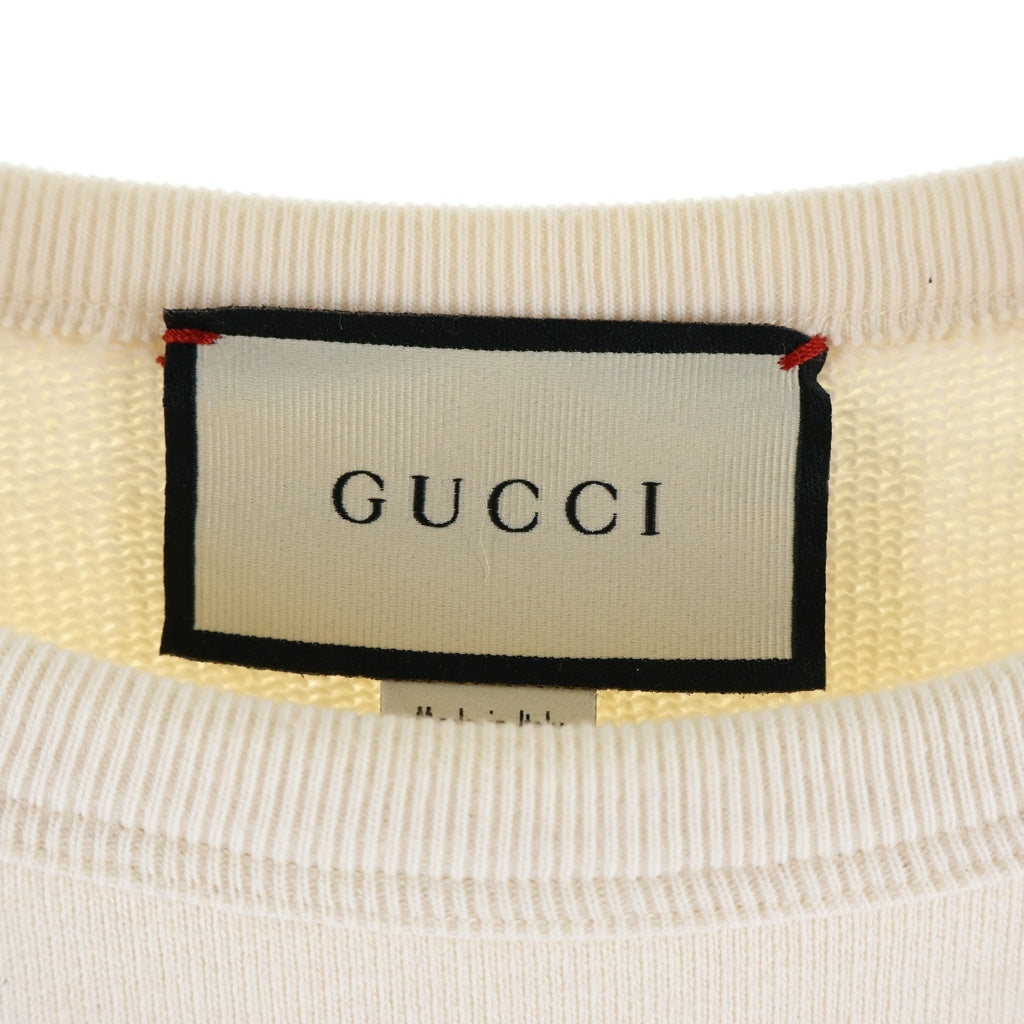 GUCCI(グッチ) 19AW Striped Printed Pullover Long Sleeve 475532 インターロッキングG ストライプド プリント クルーネック長袖スウェットトレーナー アイボリー
