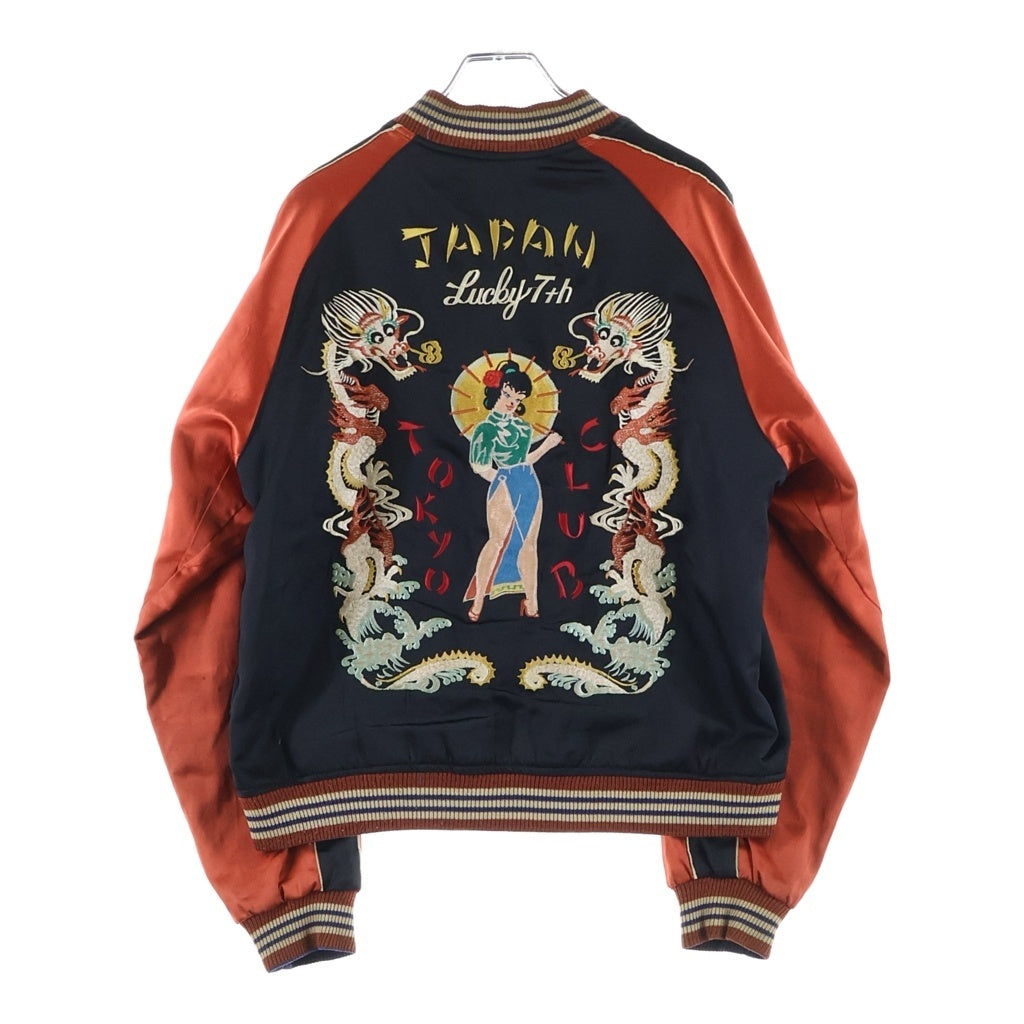 東洋エンタープライズ(トウヨウエンタープライズ) 70S VINTAGE Lucky 7th M品番 TALONジップ チャイナドレス ハワイデザイン リバーシブル スカジャン ブラック/ブルー M18247