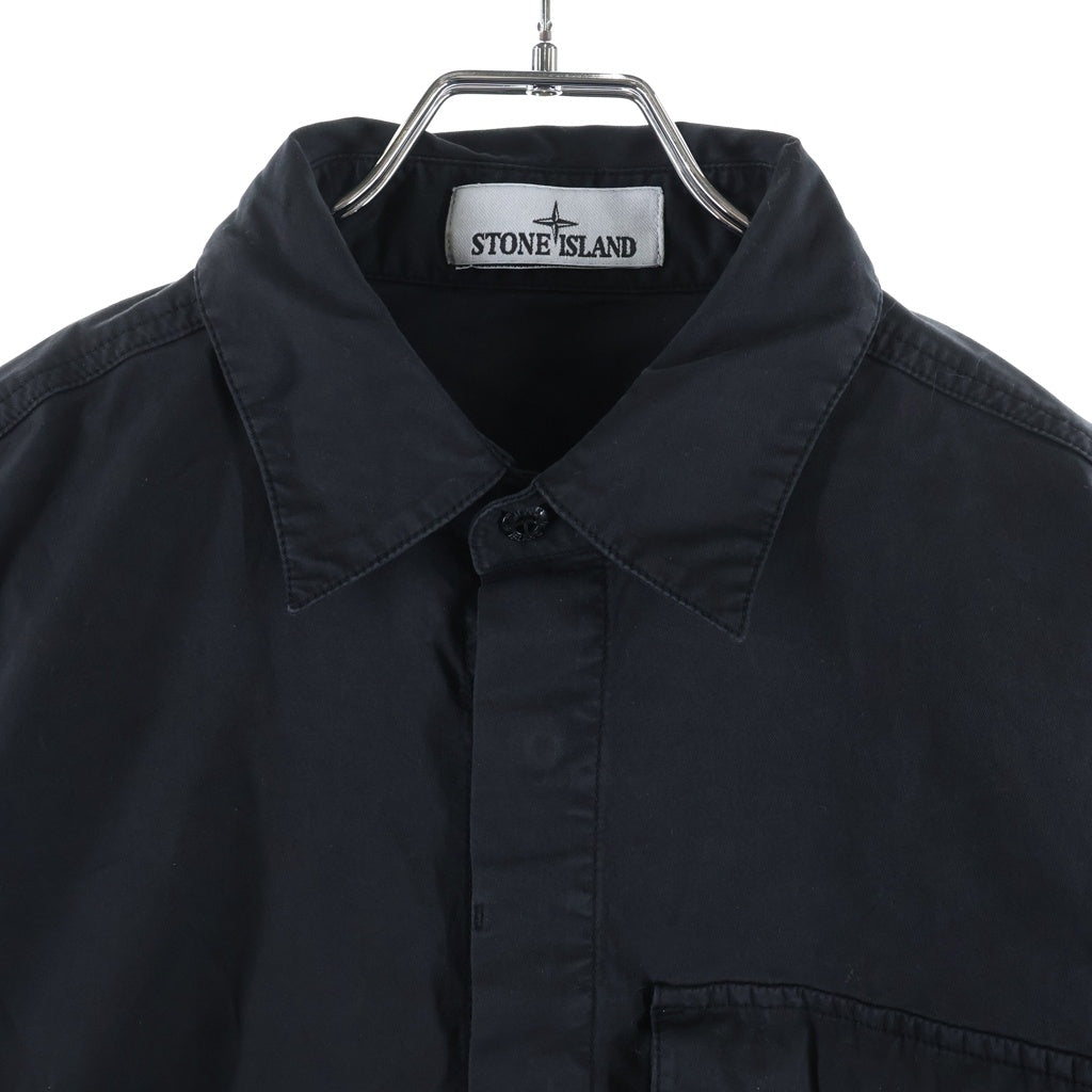 STONE ISLAND(ストーンアイランド) 25SS Supima Cotton Twill Stretch-TC Shirt スーピマ コットン ツイル ストレッチ ティーシー 半袖シャツ ブラック K2S151100007