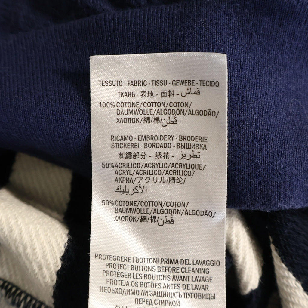 GUCCI(グッチ) Striped Oversized Cotton Sweatshirt 572813 金ボタン付き オーバーサイズ フロントロゴ刺繍 クルーネック長袖ボーダースウェットトレーナー ネイビー