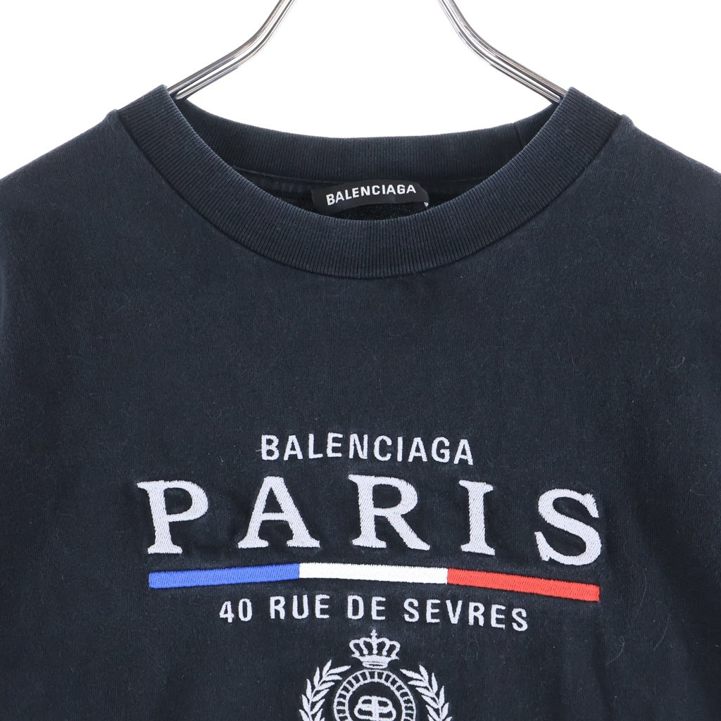 BALENCIAGA(バレンシアガ) 20SS PARIS FLAG REGULAR T-SHIRT 594579 TGV48 パリス フラッグ ロゴ刺繍 クルーネック半袖Tシャツカットソー ブラック