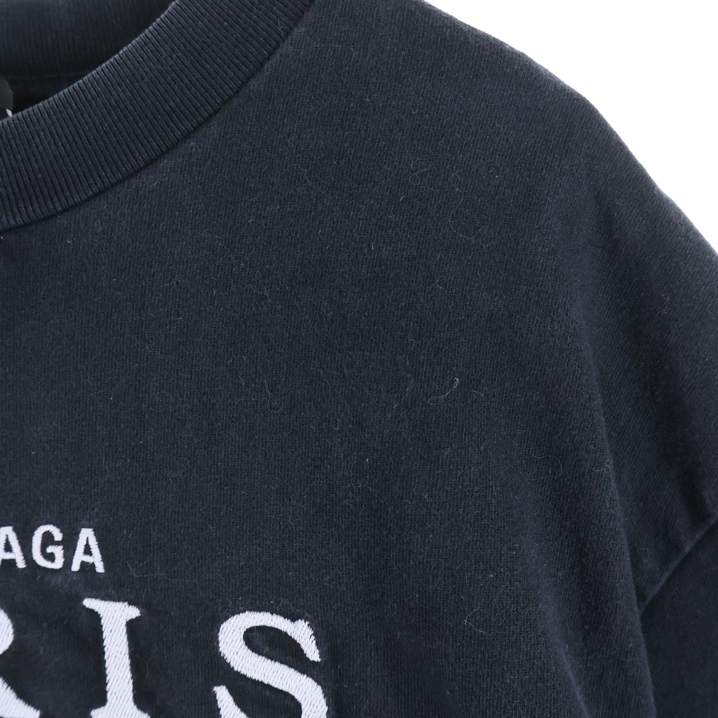 BALENCIAGA(バレンシアガ) 20SS PARIS FLAG REGULAR T-SHIRT 594579 TGV48 パリス フラッグ ロゴ刺繍 クルーネック半袖Tシャツカットソー ブラック