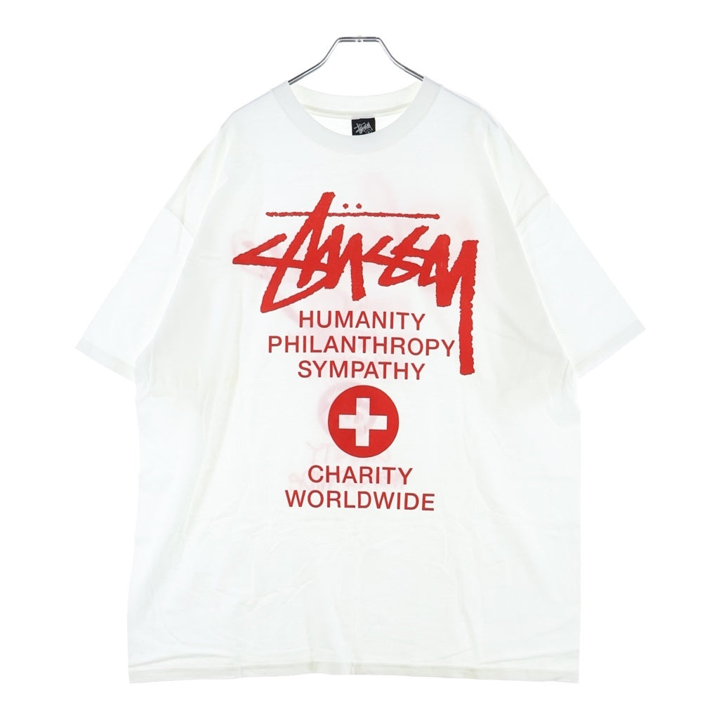 STUSSY(ステューシー) 00S OLD CHARITY WORLD TOUR T-SHIRT オールド チャリティー ワールドツアー 両面プリント クルーネック半袖Tシャツカットソー ホワイト/レッド