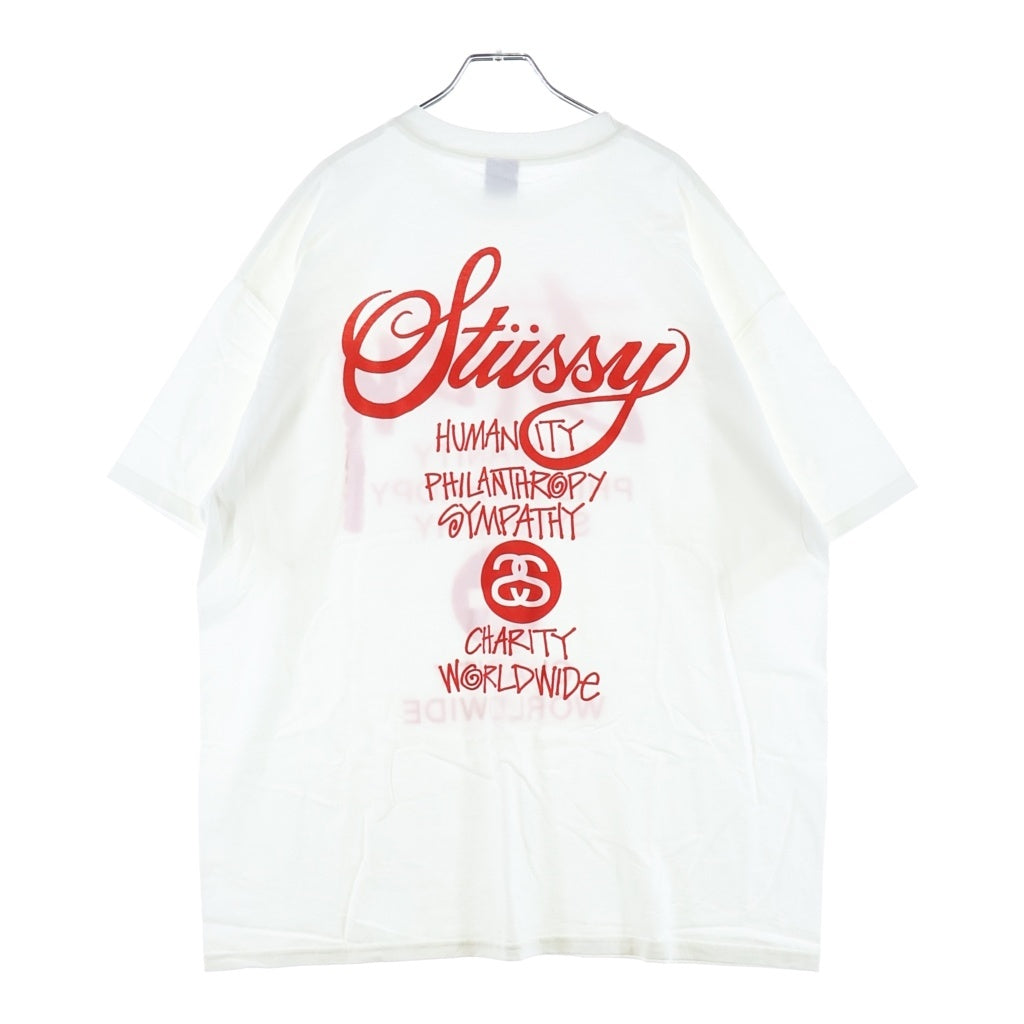 STUSSY(ステューシー) 00S OLD CHARITY WORLD TOUR T-SHIRT オールド チャリティー ワールドツアー 両面プリント クルーネック半袖Tシャツカットソー ホワイト/レッド