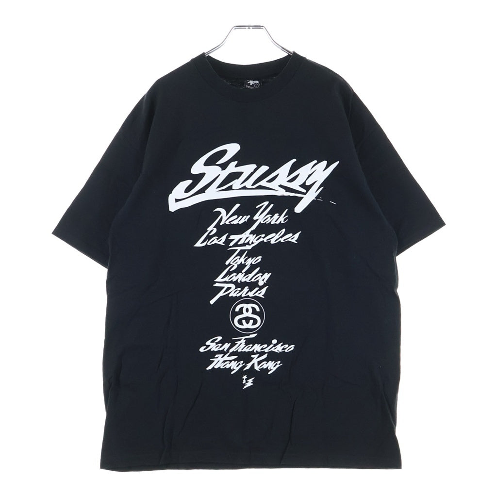 STUSSY(ステューシー) 00S ×WTAPS OLD WORLD TOUR TEE ダブルタップス オールド ワールドツアー クルーネック半袖Tシャツカットソー ブラック