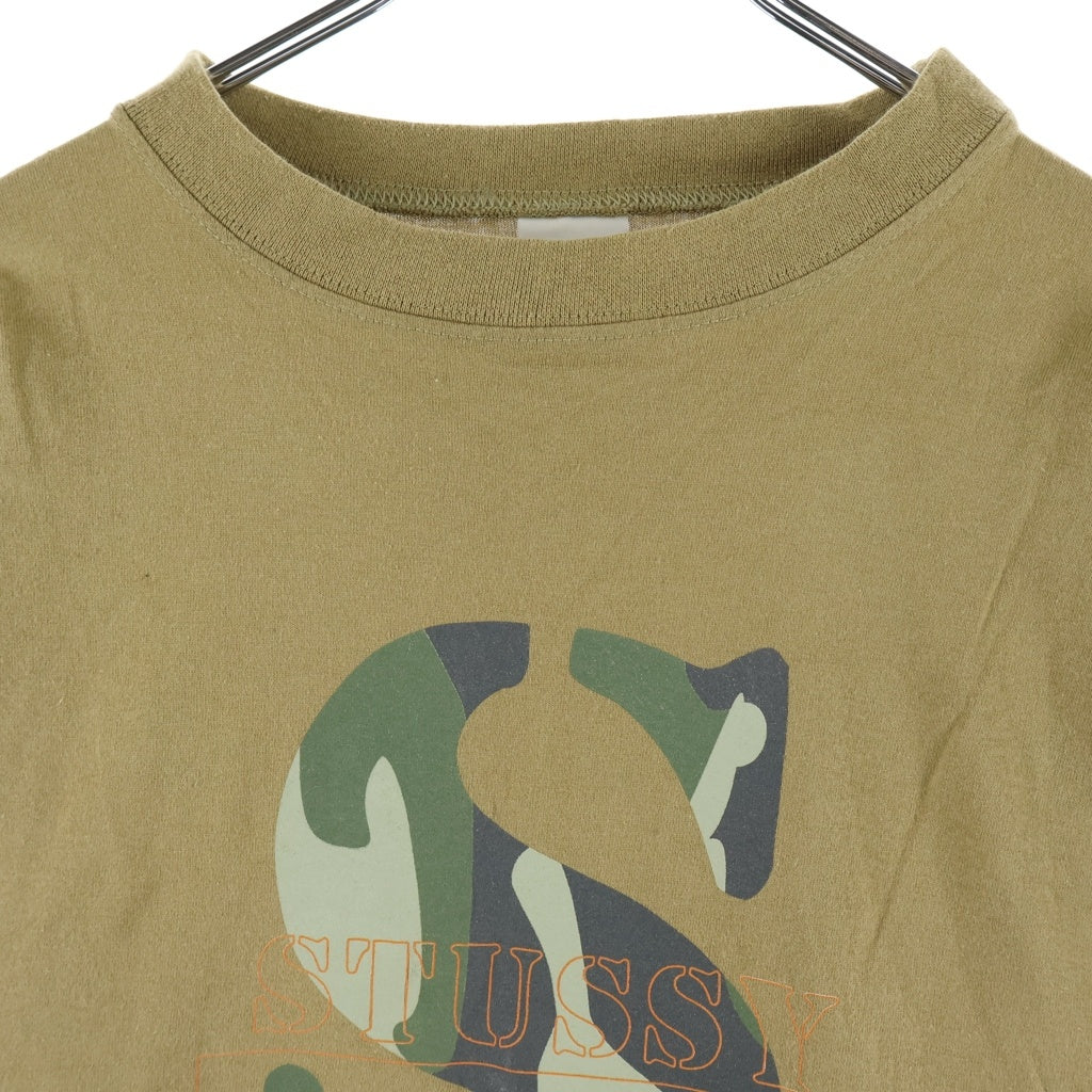 STUSSY(ステューシー) 90S OLD CAMO LOGO PRINT TEE オールド 白タグ カモ柄ロゴプリントクルーネック長袖Tシャツカットソー ロンT ブラウン