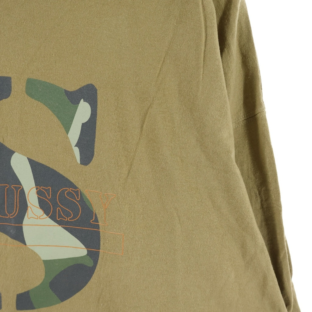 STUSSY(ステューシー) 90S OLD CAMO LOGO PRINT TEE オールド 白タグ カモ柄ロゴプリントクルーネック長袖Tシャツカットソー ロンT ブラウン