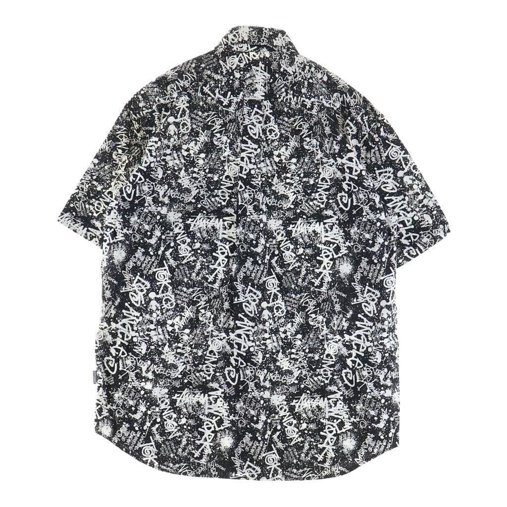 STUSSY(ステューシー) 00S OLD WORLD TOUR SHORT SLEEVE SHIRT オールド ワールドツアー 総柄 半袖コットンシャツ ブラック