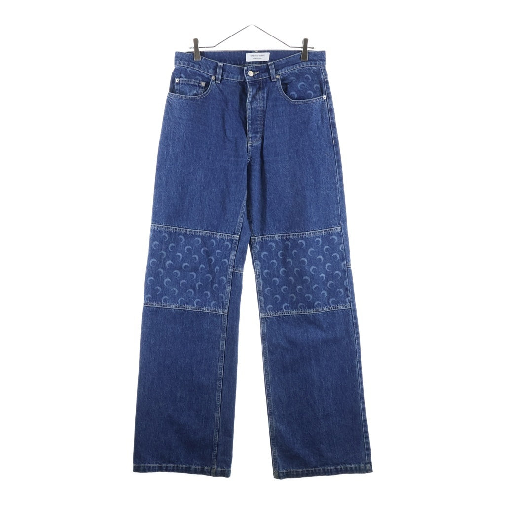 MARINE SERRE(マリーン セル) パッチワーク ロゴ総柄 デニムパンツ ジーンズ インディゴ