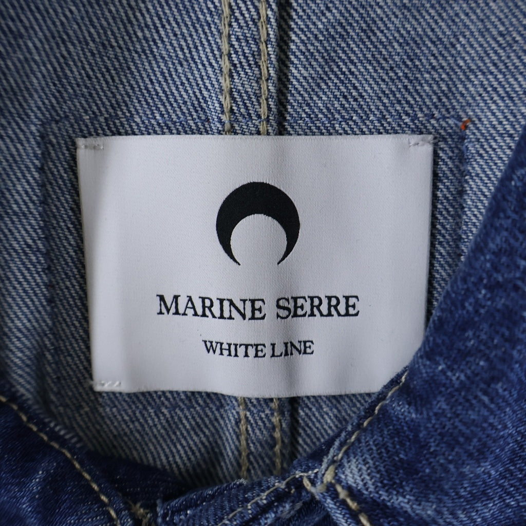MARINE SERRE(マリーン セル) パッチワーク ロゴ総柄 デニムジャケット トラッカージャケット インディゴ