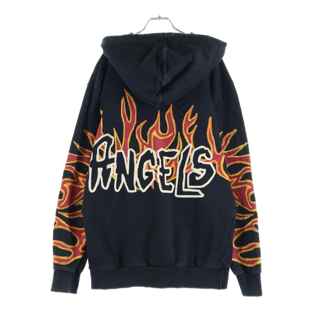 Palm Angels(パームエンジェルス) グラフィティフレイムパターン 両面プリント アームプリント ダメージ加工 プルオーバーパーカー スウェットフーディ ブラック PMBB117F22FLE002