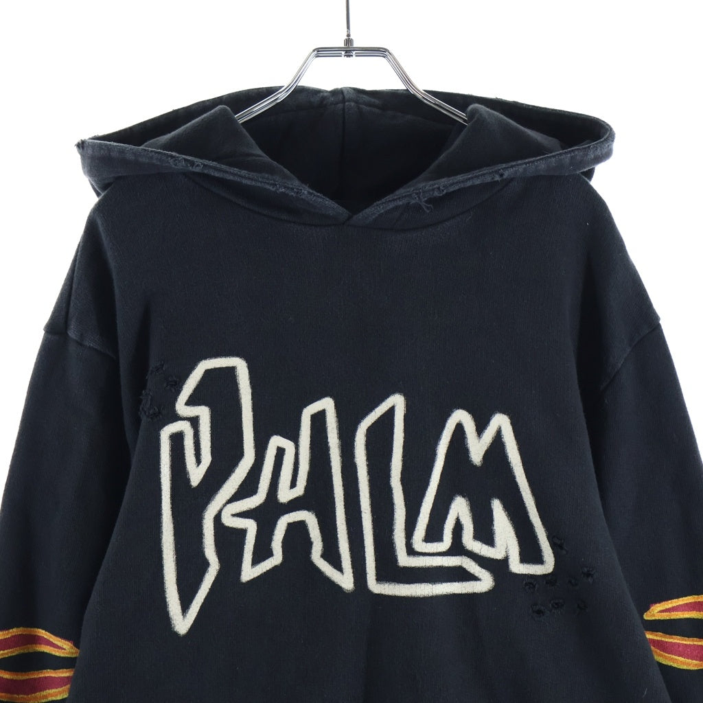 Palm Angels(パームエンジェルス) グラフィティフレイムパターン 両面プリント アームプリント ダメージ加工 プルオーバーパーカー スウェットフーディ ブラック PMBB117F22FLE002