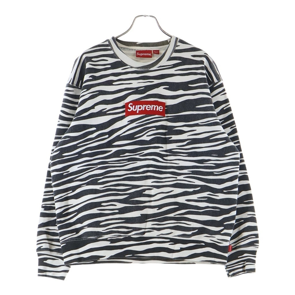 SUPREME(シュプリーム) 22AW Box Logo Crewneck Zebra ゼブラ柄 ボックスロゴ クルーネック長袖スウェットトレーナー ブラック/ホワイト