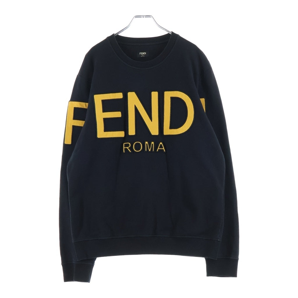 FENDI(フェンディ) 21SS Front Embroidery Sweat ROMA ロゴ刺繍 フロントエンブロイダリー クルーネック長袖スウェットトレーナー ブラック FY0178 AEA6