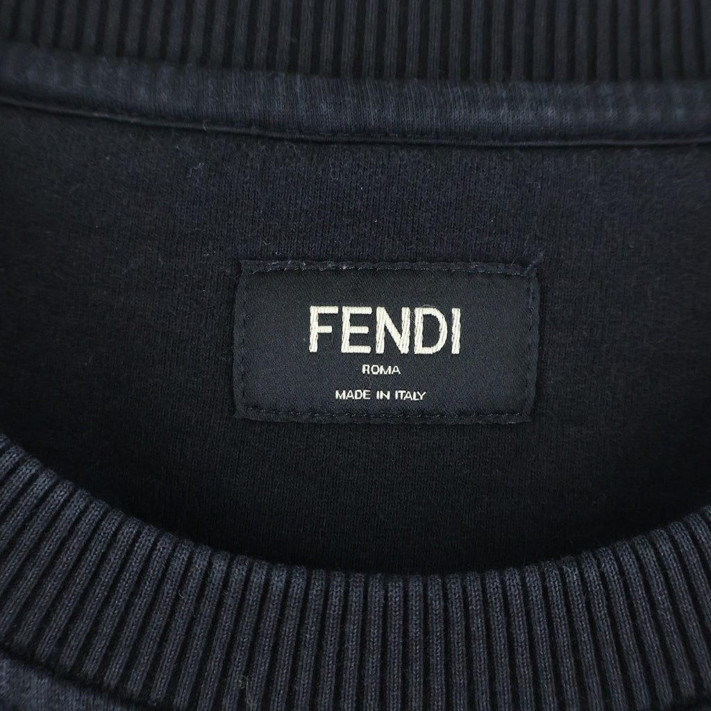 FENDI(フェンディ) 21SS Front Embroidery Sweat ROMA ロゴ刺繍 フロントエンブロイダリー クルーネック長袖スウェットトレーナー ブラック FY0178 AEA6