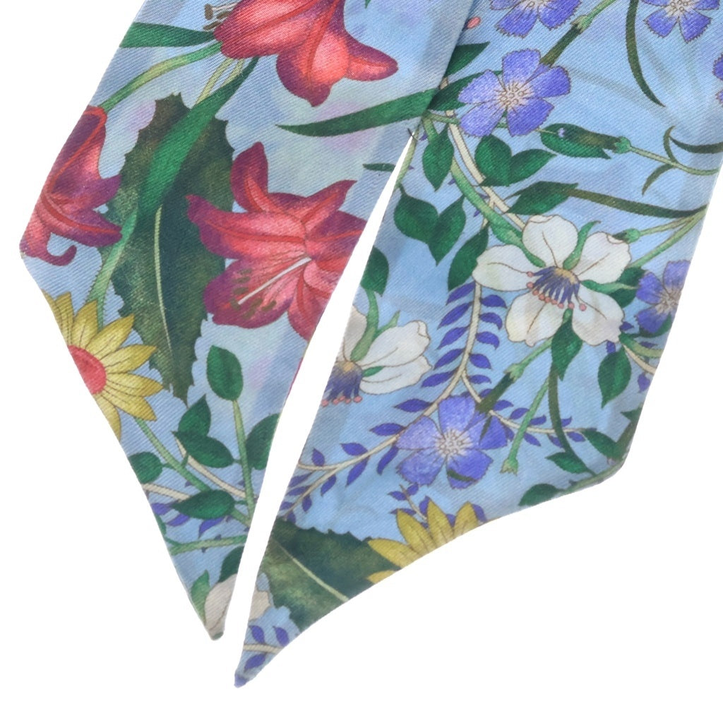GUCCI(グッチ) FloralPrint フローラル プリント シルクネックボウ 花柄 ツイリー ブルー 476482 レディース