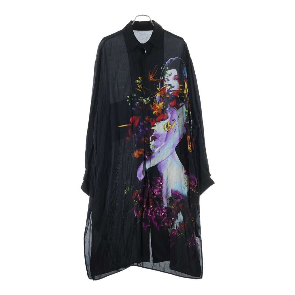 Yohji Yamamoto POUR HOMME(ヨウジヤマモト プールオム) 19SS ONNA3ブラウス 花と女プリント長袖シャツ ブラック HH-B82-227