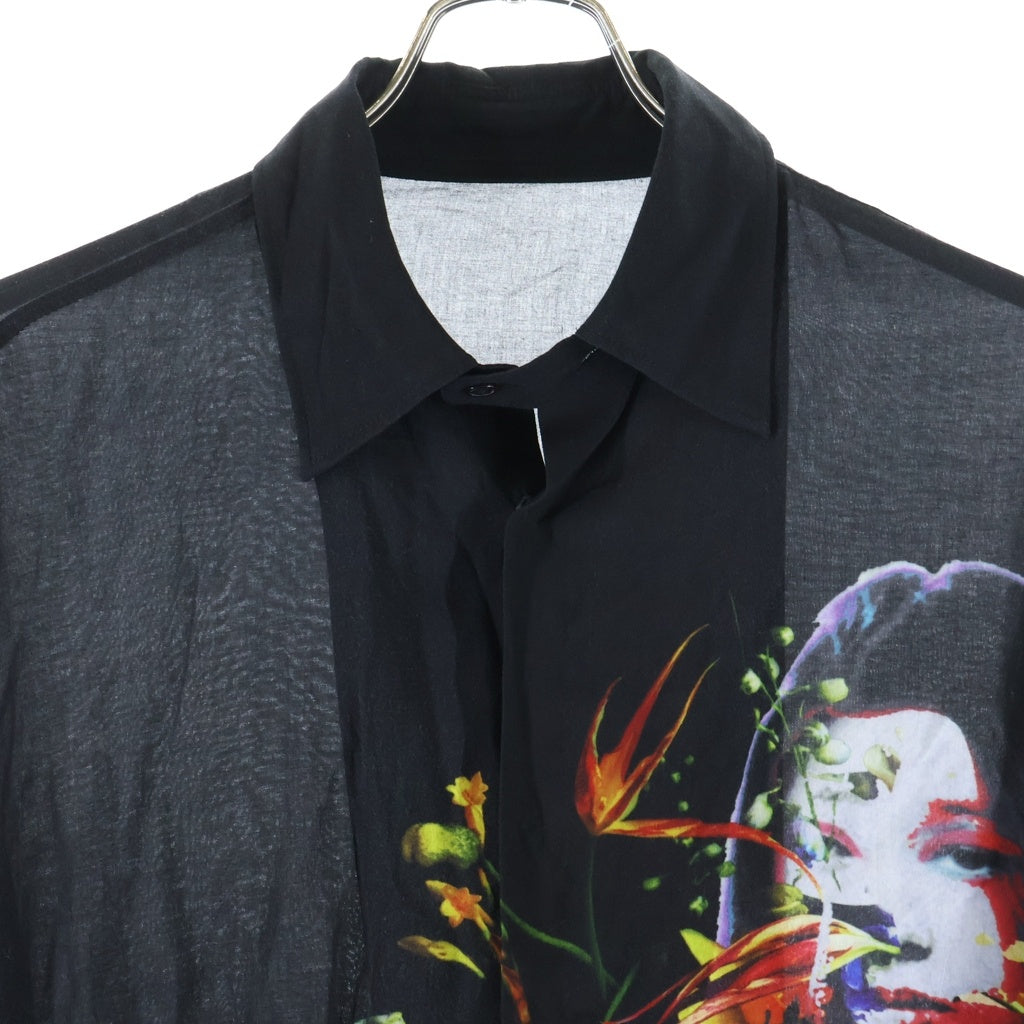 Yohji Yamamoto POUR HOMME(ヨウジヤマモト プールオム) 19SS ONNA3ブラウス 花と女プリント長袖シャツ ブラック HH-B82-227