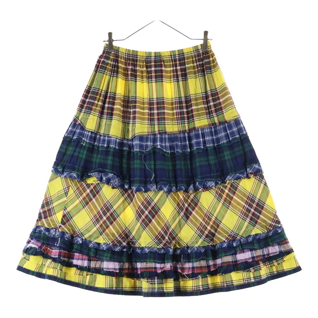 tricot COMME des GARCONS(トリコ コム デ ギャルソン) 11SS Patchwork Checkered Flared Midi Skirt パッチワーク チェッカード フレア ミディ スカート レディース イエロー TG-S002