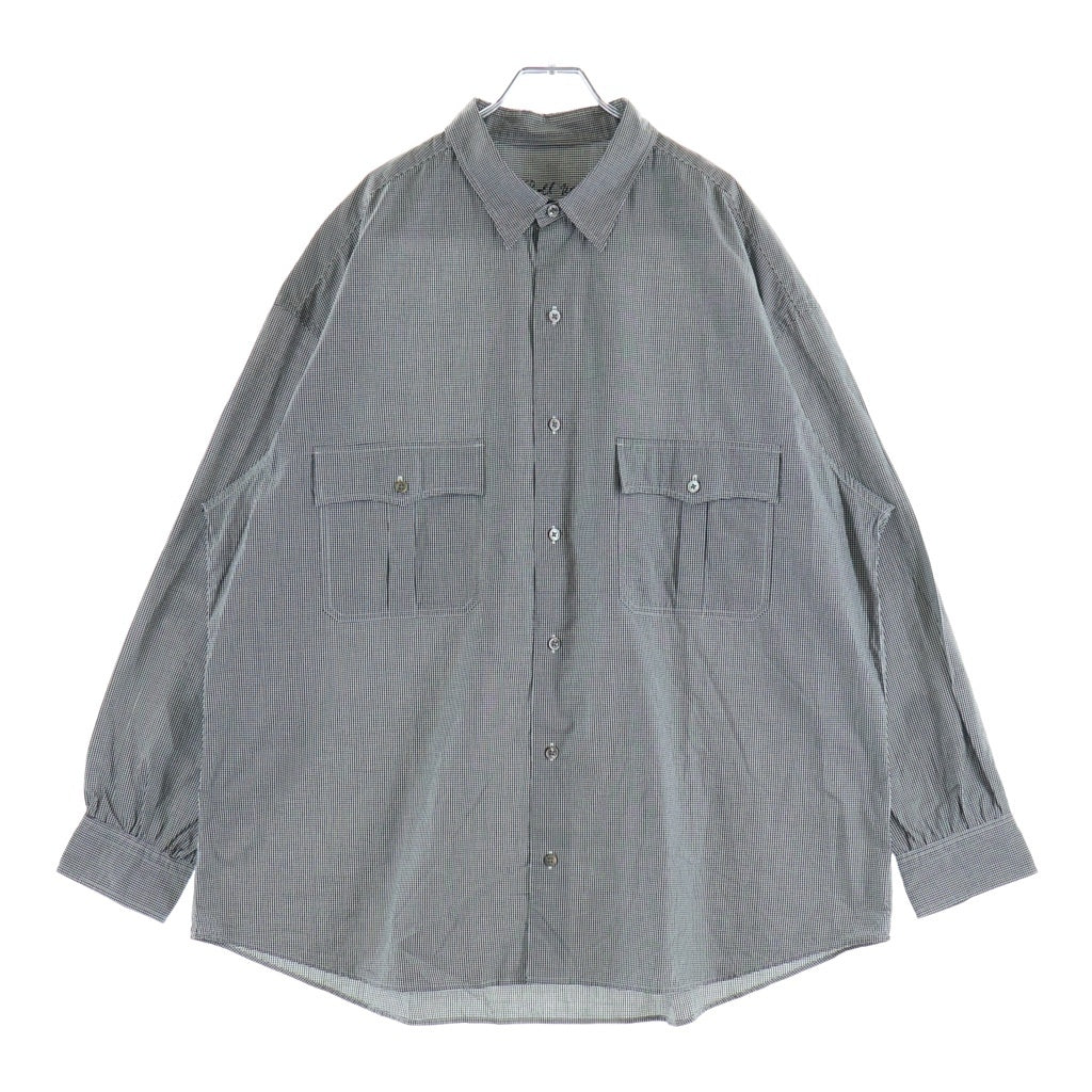 Porter Classic(ポータークラシック) ROLL UP GINGHAM CHECK SHIRT ロールアップ ギンガムチェック 長袖Tシャツ ブラック/ホワイト