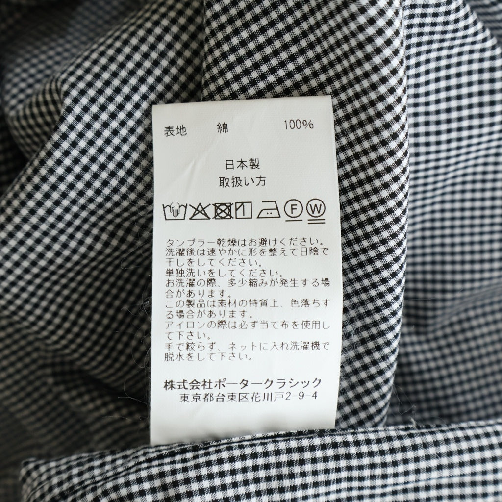 Porter Classic(ポータークラシック) ROLL UP GINGHAM CHECK SHIRT ロールアップ ギンガムチェック 長袖Tシャツ ブラック/ホワイト