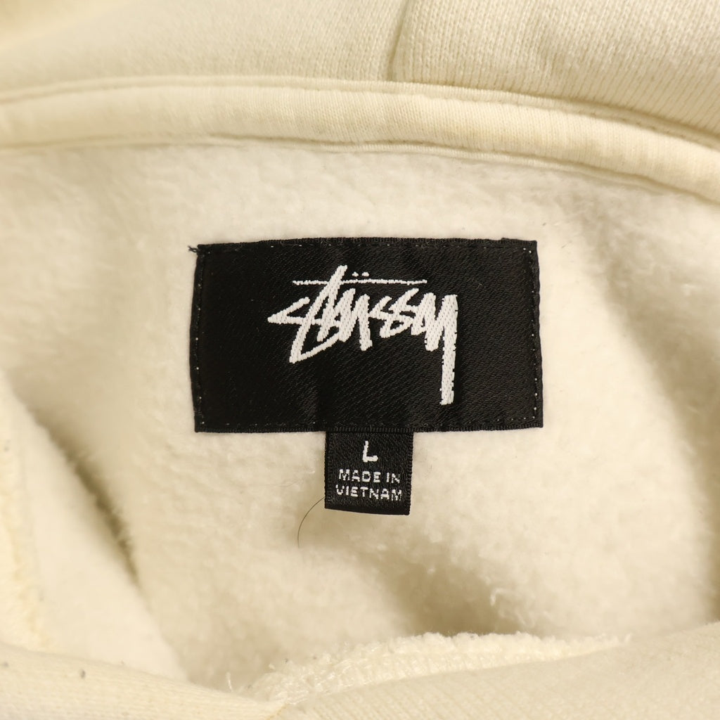 STUSSY(ステューシー) SATIN PATCH HOODIE サテンパッチ プルオーバー長袖スウェットパーカー フーディ ホワイト 118556