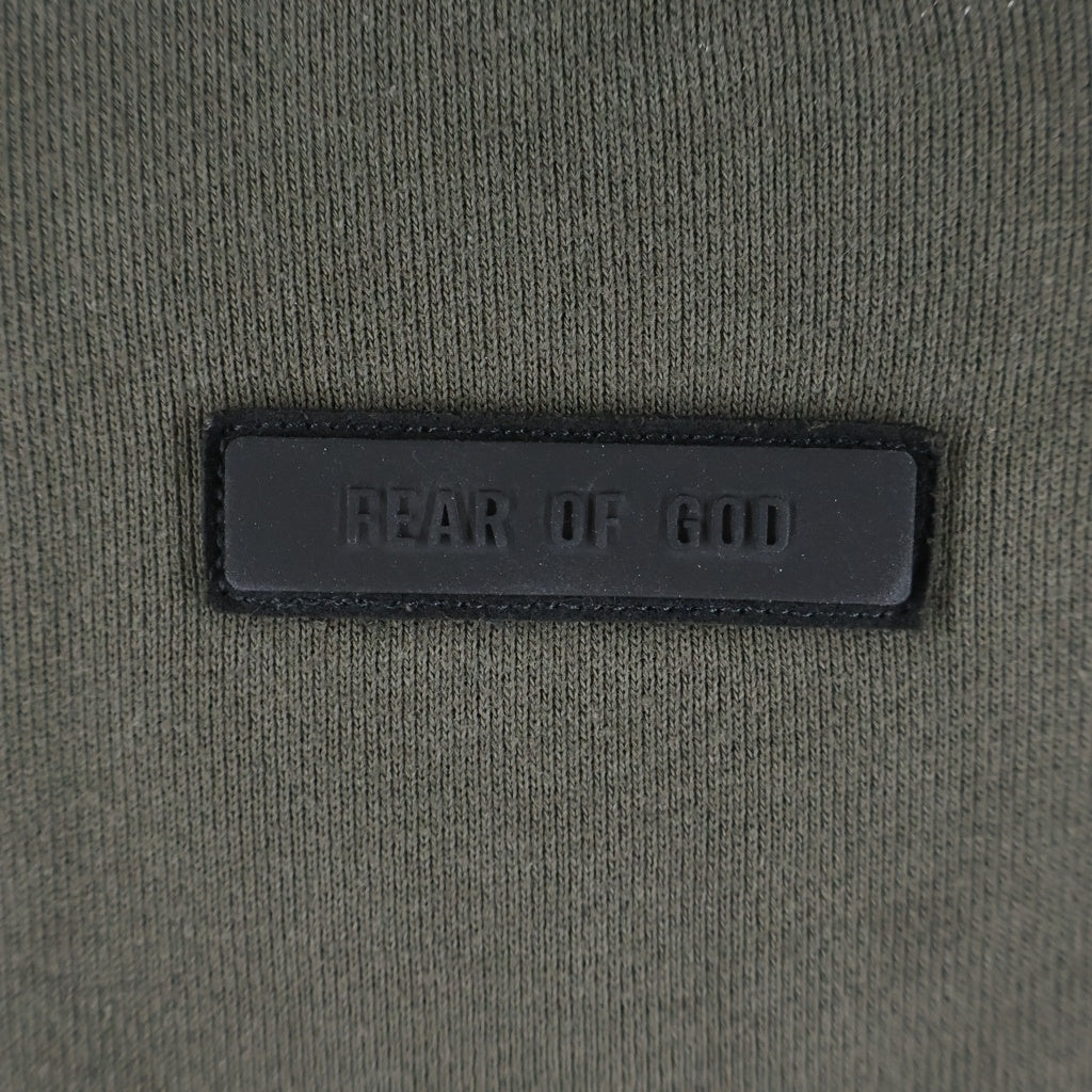 FEAR OF GOD ESSENTIALS(フィアオブゴッド エッセンシャルズ) バックラバーロゴプリント 長袖ポロスウェットシャツ トレーナー カーキ