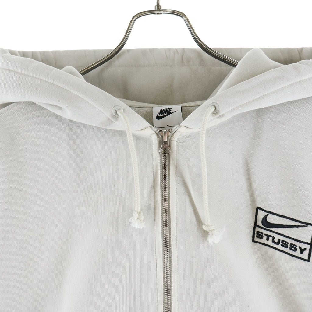 NIKE(ナイキ) 24SS ×STUSSY U NRG FZ Washed Fleece Hoodie Light Bone ステューシー ウォッシュド フリース フーディー ライトボーン ジップアップパーカー ホワイト FZ9990-072