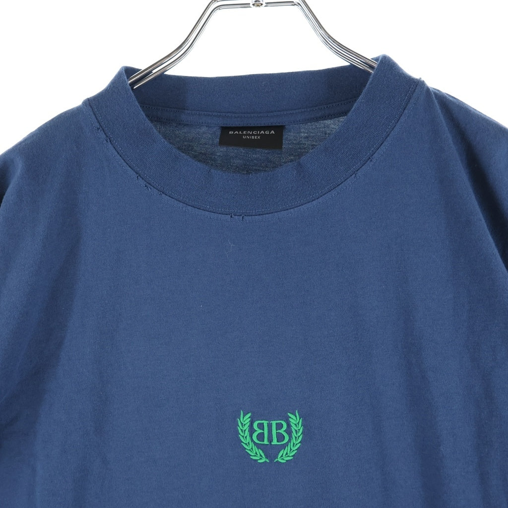 BALENCIAGA(バレンシアガ) BB Logo Tee ロゴ刺繍 クルーネック半袖Tシャツカットソー ネイビー 764235 TSVC9