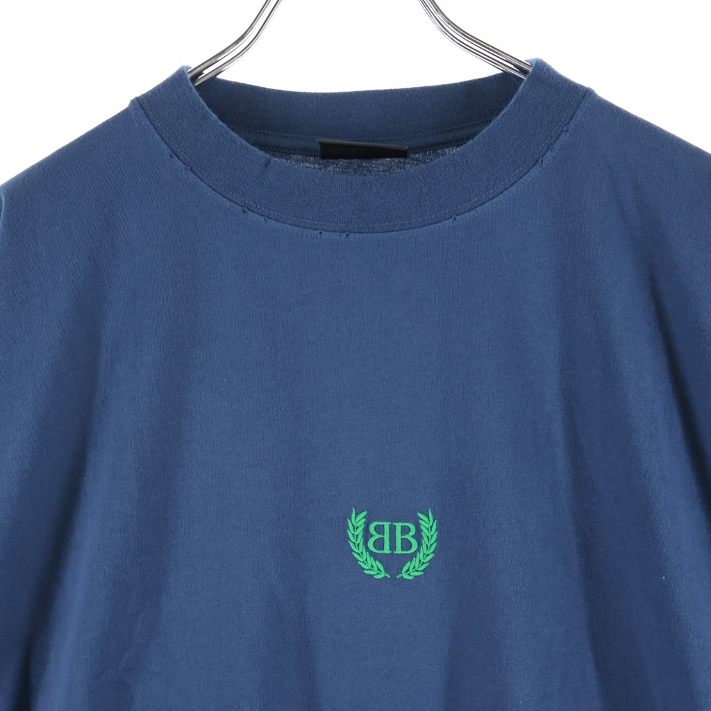 BALENCIAGA(バレンシアガ) BB Logo Tee ロゴ刺繍 クルーネック半袖Tシャツカットソー ネイビー 764235 TSVC9