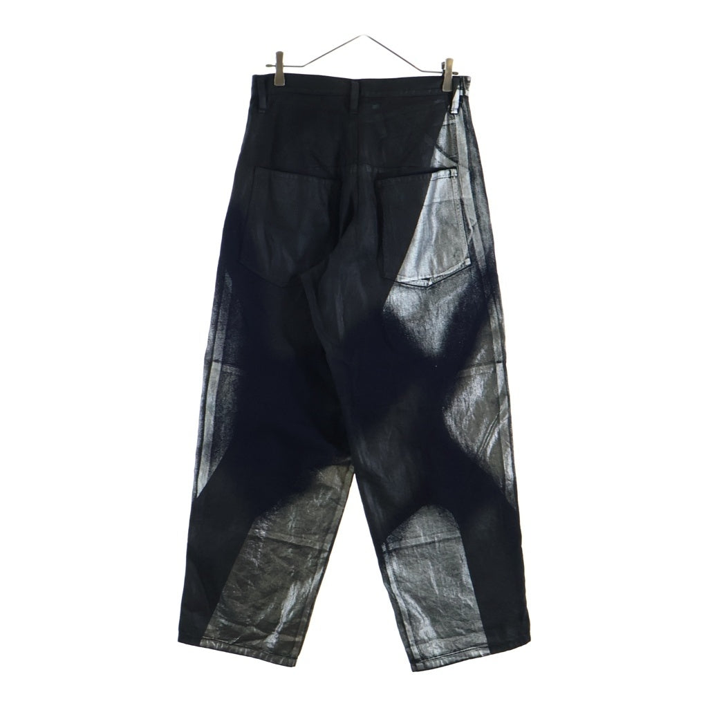 Y's(ワイズ) 26SS 8OZ DENIM FOIL PRINT WORK PANTS 8オンス デニム フォイル プリント ワイドワークパンツ ブラック/シルバー YK-P04-006