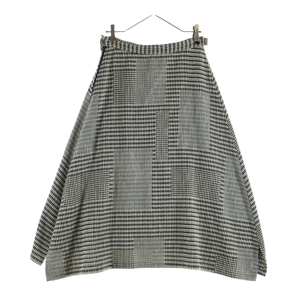 Y's(ワイズ) 22AW 千鳥格子 アシメチェック ロングフレアスカート ブラック/グレー レディース YV-S05-011