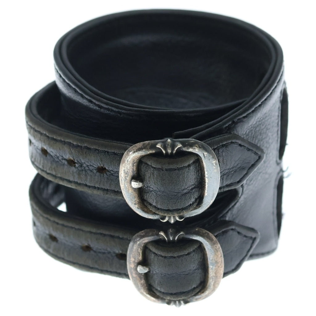 CHROME HEARTS(クロムハーツ) DOUBLE RR ダブルロックンロール ガンスリンガー レザーブレスレット ブラック/シルバー