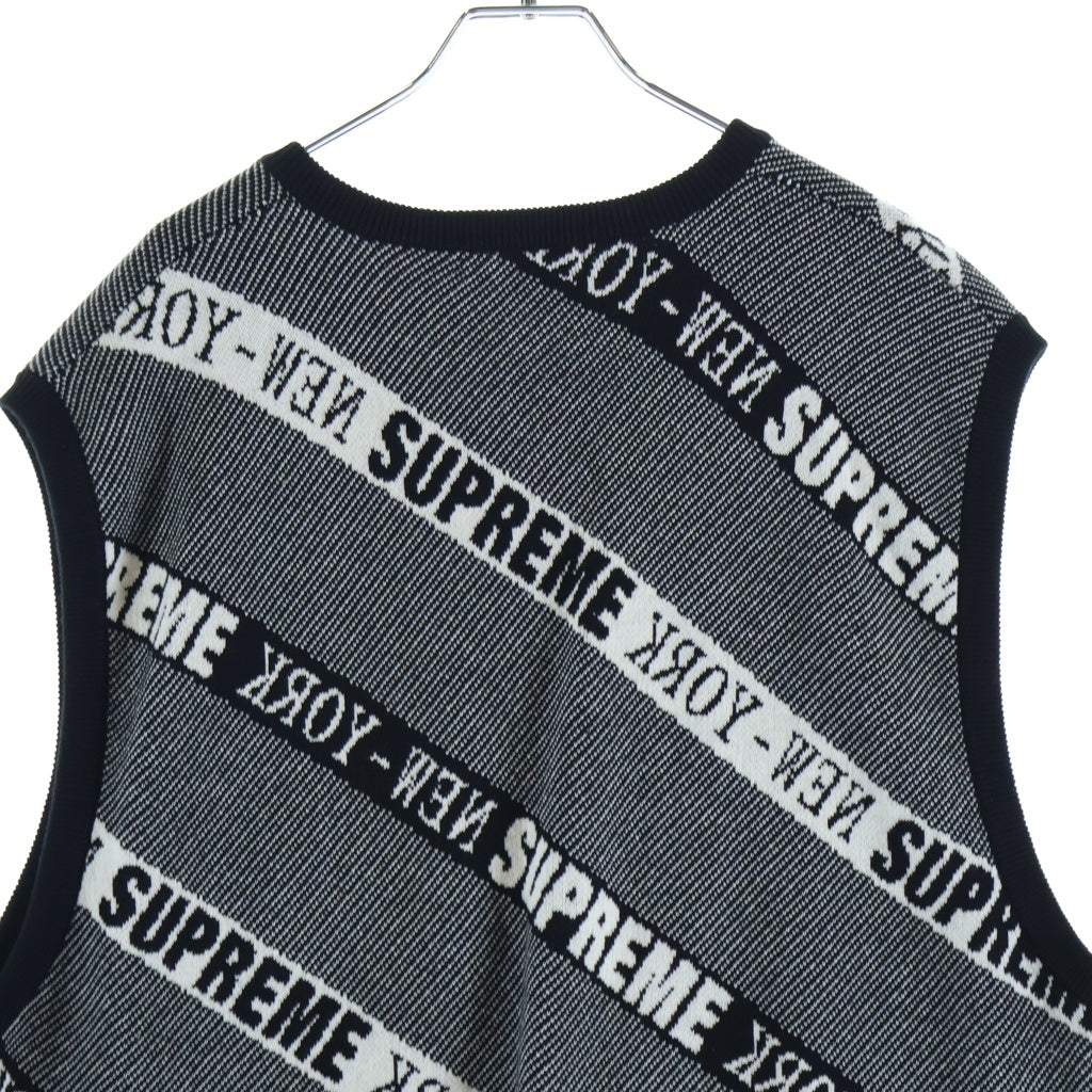 SUPREME(シュプリーム) 22SS Stripe Sweater Vest ストライプロゴデザイン Vネックニットベスト グレー