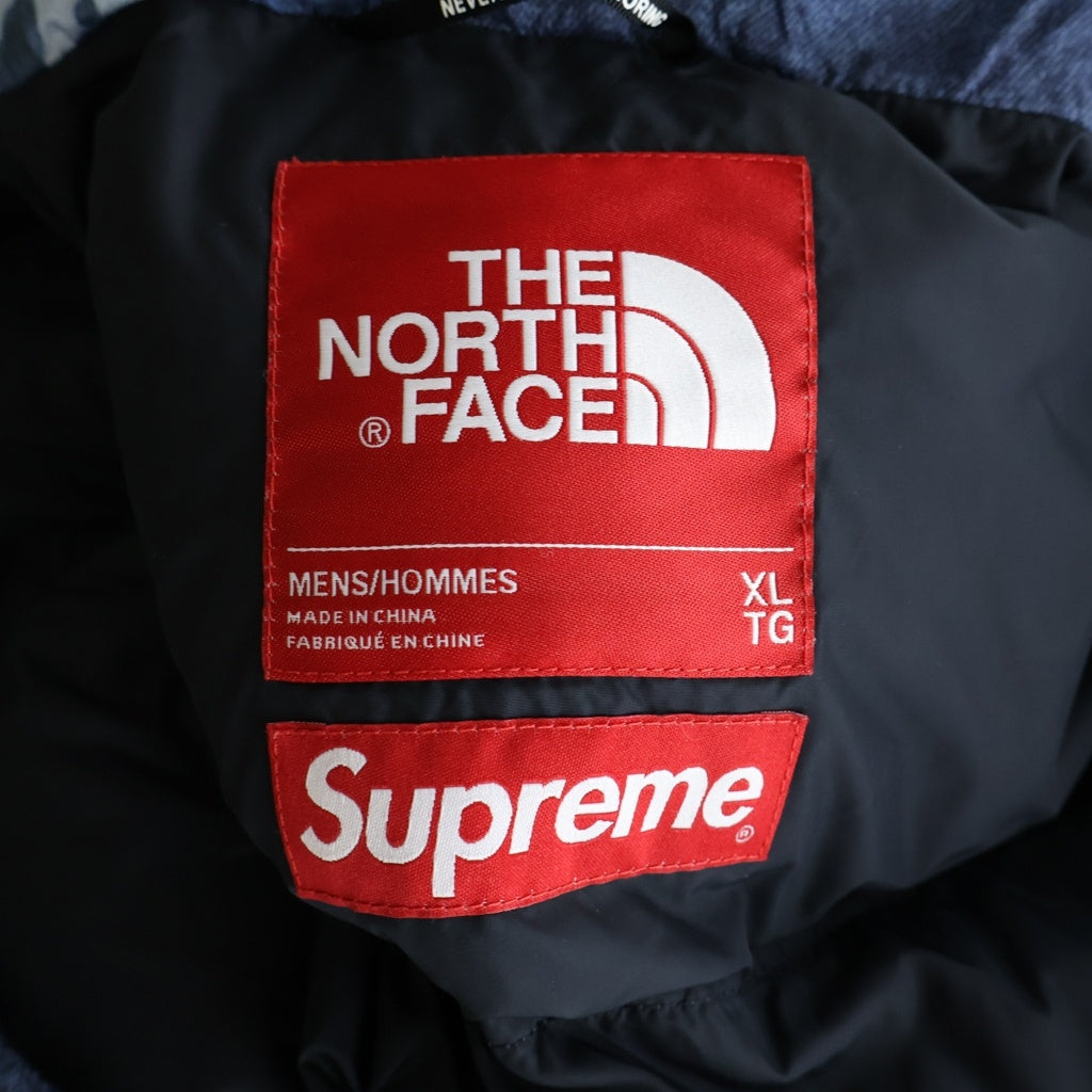 SUPREME(シュプリーム) 21AW ×THE NORTH FACE Bleached Denim Print Nuptse Jacket ×ザノースフェイス ブリーチド デニム プリント ヌプシ パファダウンジャケット ブルー ND521001