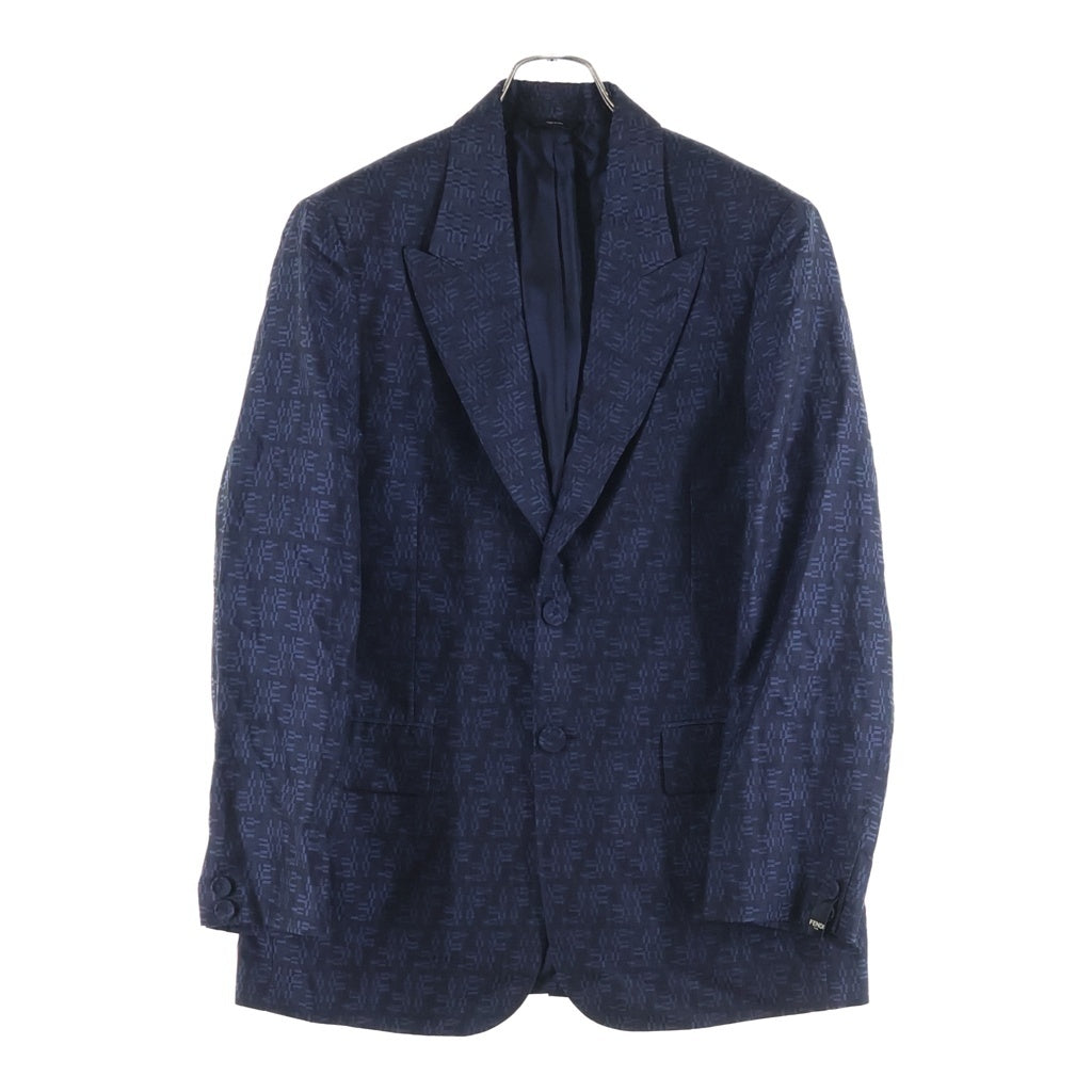 FENDI(フェンディ) ウール混 FF総柄 テーラードジャケット ネイビー FJ0768 ASCP