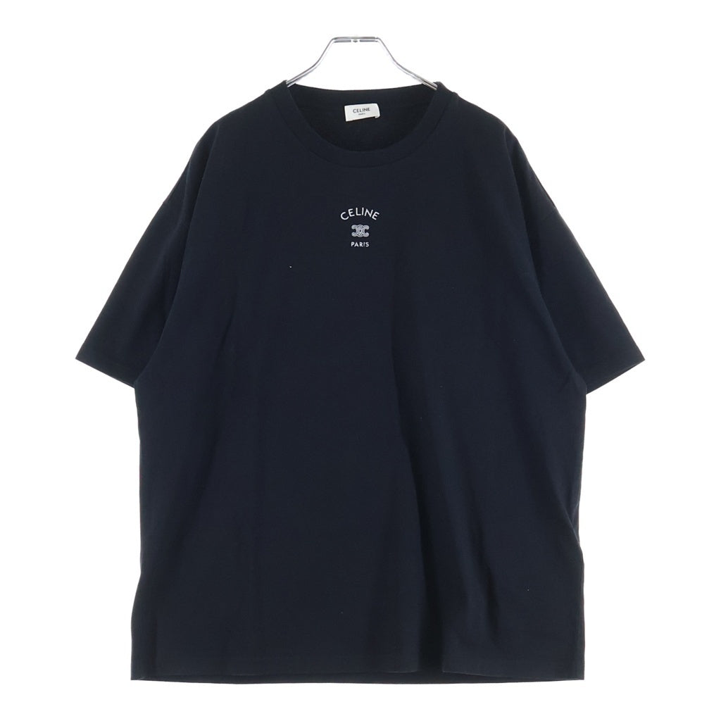 CELINE(セリーヌ) トリオンフエンブロイダリー ロゴ刺繍 コットンジャージー ルーズ クルーネック半袖Tシャツカットソー ブラック RX0LJ1242.38AW