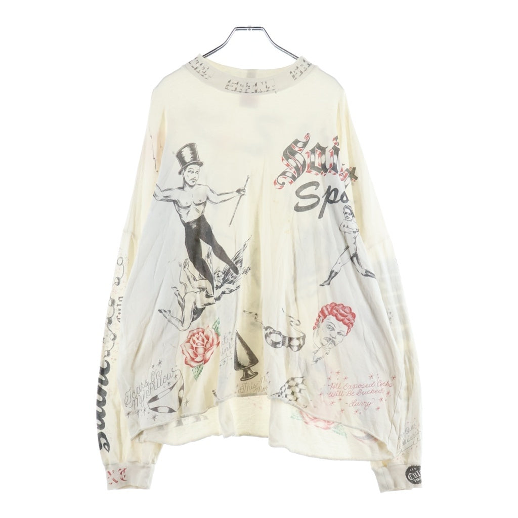 SAINT MICHAEL(セントマイケル) 25AW ×Alexis Ross ALX_LS TEE DRAWING WHITE ユーズド加工 フルプリント クルーネック長袖Tシャツカットソー ホワイト SM-HR1-0000-C30