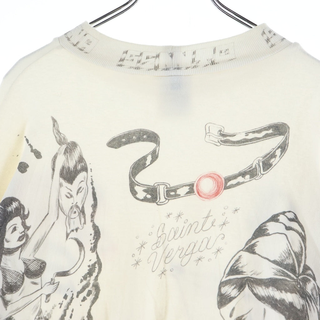 SAINT MICHAEL(セントマイケル) 25AW ×Alexis Ross ALX_LS TEE DRAWING WHITE ユーズド加工 フルプリント クルーネック長袖Tシャツカットソー ホワイト SM-HR1-0000-C30